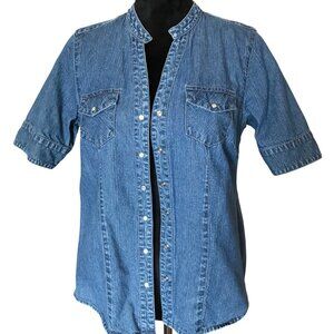 Faded Glory Short Sleeve Snap-Front Denim Shirt, Band Collar Size S (4/6)